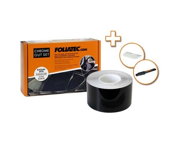 Foliatec Chrome Out Set 15 m × 5 cm Schwarz Glänzend – Chrome-Delete Folie inkl. Montagewerkzeug