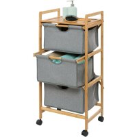 WENKO Wäschewagen „Nori“ Bambus, Roll-Wäschekorb mit 3 Schubladen & Rollen