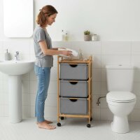 WENKO Wäschewagen „Nori“ Bambus, Roll-Wäschekorb mit 3 Schubladen & Rollen