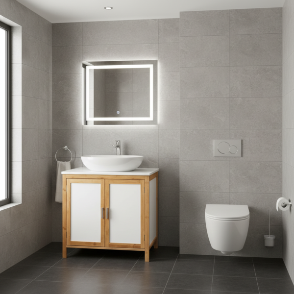 WENKO Waschbeckenunterschrank „Finja“ – Bambus / MDF, 65 × 33 × 60 cm, Scandi-Stil